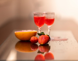 Red strawberries with various companies for parties