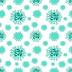 Coronavirus bacterias seamless pattern on white background vector illustration. Medical concept with dangerous cells. Health risk disease.