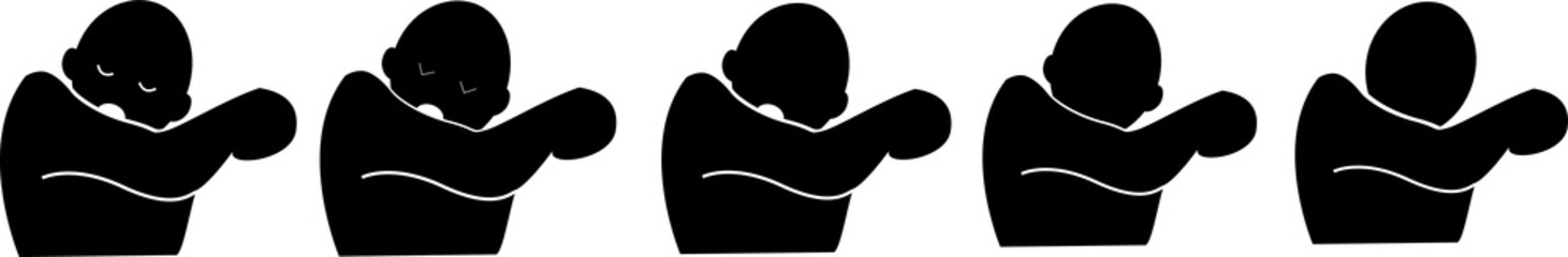 Sneeze or Cough into your elbow, not your hands to avoid, prevent spreading germs and viruses, icons, vector illustration.