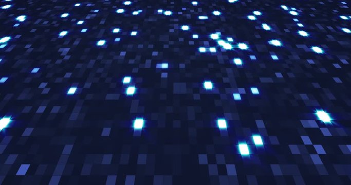 Blue neon technology background. Glittering blue poligons moving in a cyberspace. Seamless loop 4k