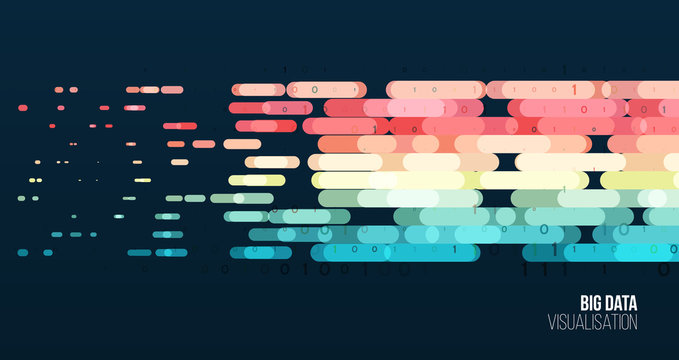 Big data visualization. Abstract background with lines array and binary code. Connection structure. Data array visual concept. Big data connection complex.