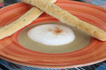 Mushroom soup puree with grissini