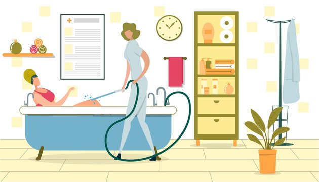 Hydrotherapy or Water Treatment, Doctor with Hose.