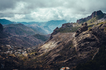 Cloudy sky in Roque Nublo park in Canary islands, Spain