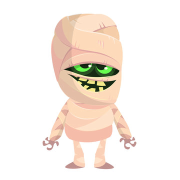 Cartoon funny mummy. Vector illustration of mummy monster for Halloween isolated.