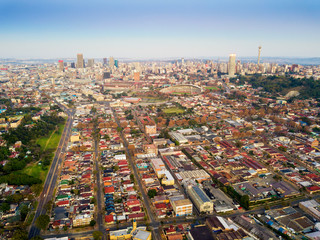 Naklejka premium Aerial view of downtown of Johannesburg, South Africa