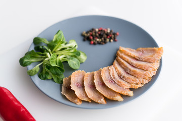 Fresh fish fillet, herbs and vegetables. Food background, ingredients on the table. Healthy food, styling, cooking concept.