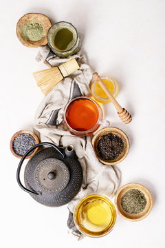 Variety of green, black and matcha tea