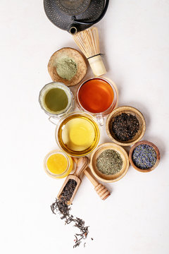 Variety of green, black and matcha tea