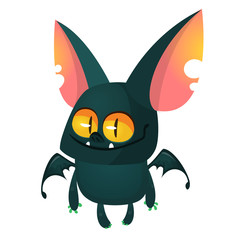 Cartoon funny flying bat. Halloween vector  illustration.