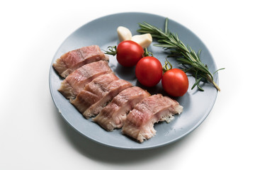 Fresh fish fillet, herbs and vegetables. Food background, ingredients on the table. Healthy food, styling, cooking concept.