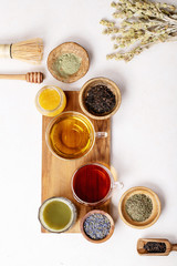 Variety of green, black and matcha tea