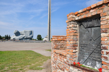 Memorial complex Brest fortress-hero. View of the Stella and the monument of courage, Brest,...