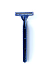 new blue blade razor on white background