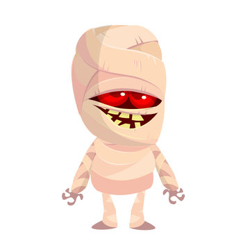 Cartoon funny mummy. Vector illustration of mummy monster for Halloween isolated.