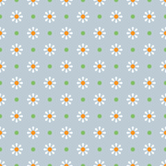 Chamomile geometric seamless pattern. Isolated daisy on grey background, abstract simple flower design. Modern minimal design. Vector illustration perfect for graphic design ,textiles, print etc..