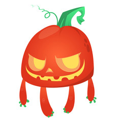 Halloween cartoon scarecrow with pumpkin head.  Jack-o-lantern