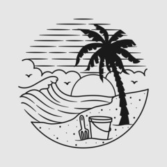 vacation summer beach vintage vector line art illustration