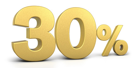 Golden 30 Percent Off Discount Sign, Special Offer 30% Off Discount Tag, Save On 30% Icon, Golden Sale Symbol, Gold Sale thirty, 3d render
