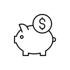 Piggy Bank Vector Icon Line Illustration.