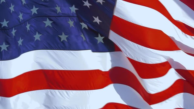 FULL FRAME: USA American flag background texture. American flag background waving in the wind. Close up of United States flag. Beautifully waving star and striped American flag. American backdrop, 4k.