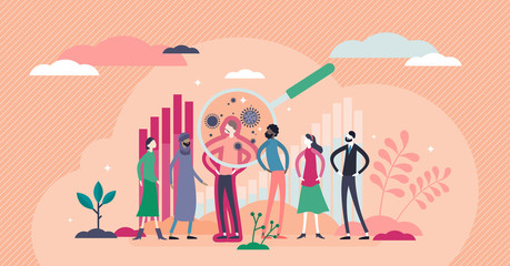 Virus statistics concept, flat tiny persons vector illustration