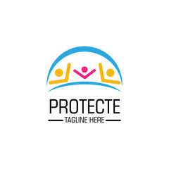 three People raising hand for human protection logo template