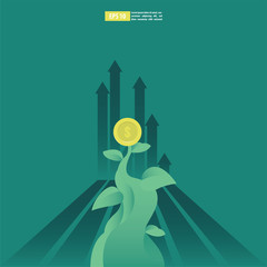 Return on investment concept, ROI chart and graph, Business, profit, and success. Growing money tree, Gold coins on branches. Symbol of wealth. Flat style vector illustration