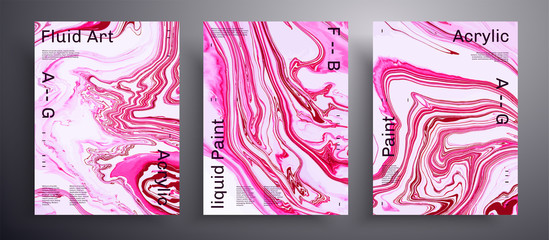 Abstract acrylic banner, fluid art vector texture set. Beautiful background that applicable for design cover, invitation, flyer and etc. Pink, magenta and white creative iridescent artwork