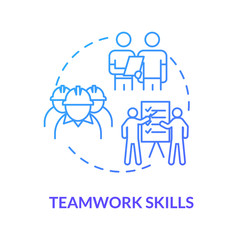 Teamwork skill blue concept icon. Technician group. Soft skill for production worker. Work with colleagues. Marine engineer idea thin line illustration. Vector isolated outline RGB color drawing