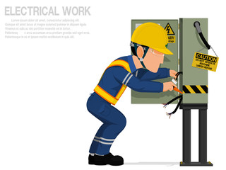 An electrician is repairing the electrical cabinet.