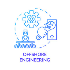 Offshore engineering blue concept icon. Oil rig maintenance work. Marine structure build. Water construction repair idea thin line illustration. Vector isolated outline RGB color drawing