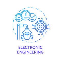 Electronic engineering blue concept icon. Ship devices maintenance. Fix boat in port. Vessel machinery operation idea thin line illustration. Vector isolated outline RGB color drawing