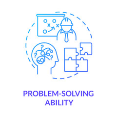 Problem solving ability blue concept icon. Analytical mind. Creative thinking. Mental challenge. Finding solution to challenge idea thin line illustration. Vector isolated outline RGB color drawing