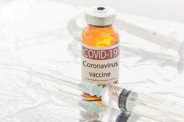 Coronavirus Vaccine,Vaccine and syringe injection for prevention, immunization and treatment Stop Pandemic from COVID-19 infectious,novel coronavirus disease 2019, COVID-19, nCoV 2019 Medicine concept