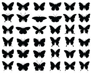 Fototapeta na wymiar Silhouettes of butterflies on a white background