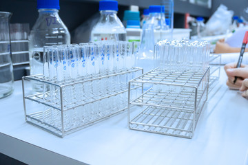 Scientist holding Test tube with blood sample for COVID-19 test,Experiment to detect virus was found in the blood,Developers of potential medicines and vaccines against COVID-19