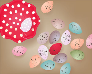Easter banner with Easter Eggs, plate on abstract background