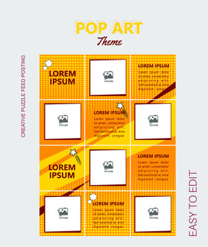 modern social media post feed, instagram feed, pop art, blue, minimalist.