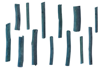 Blue natural driftwoods sticks on white backgorund