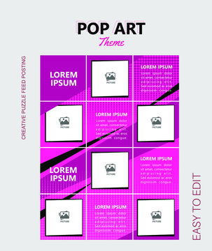 modern social media post feed, instagram feed, pop art, blue, minimalist.
