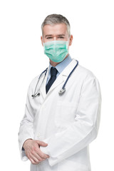 Doctor wearing a surgical mask against infections