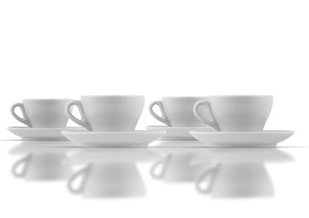 White and black coffee cup isolated  viewed from the front. Mockup for branding and logo presentation. 