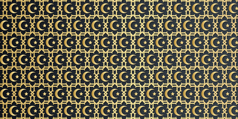 Arabic islamic pattern background. Islamic ornament vector illustration. Gold black Geometric 3d shape. Texture arabian traditional pattern