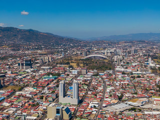 Fototapeta na wymiar Beautiful aerial view of the empty streets due to Coronavirus disease (COVID-19) in San Jose Costa Rica
