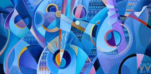 Abstract painting, colourfull inspiring by music, modern art, cubist