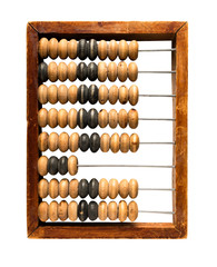 Vintage wooden abacus. Antiquity analog calculator on white. Work path saved