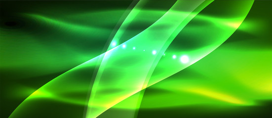 Abstract background. Shiny design neon waves with light effects, techno trendy design. Vector Illustration For Wallpaper, Banner, Background, Card, Book Illustration, landing page