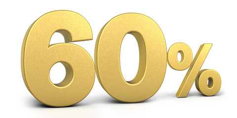 Golden 60 Percent Off Discount Sign, Special Offer 60% Off Discount Tag, Save On 60% Icon, Golden Sale Symbol, Gold Sale sixty, 3d render