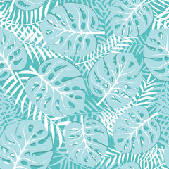 Fototapeta na wymiar vector seamless pattern with green tropical leaves